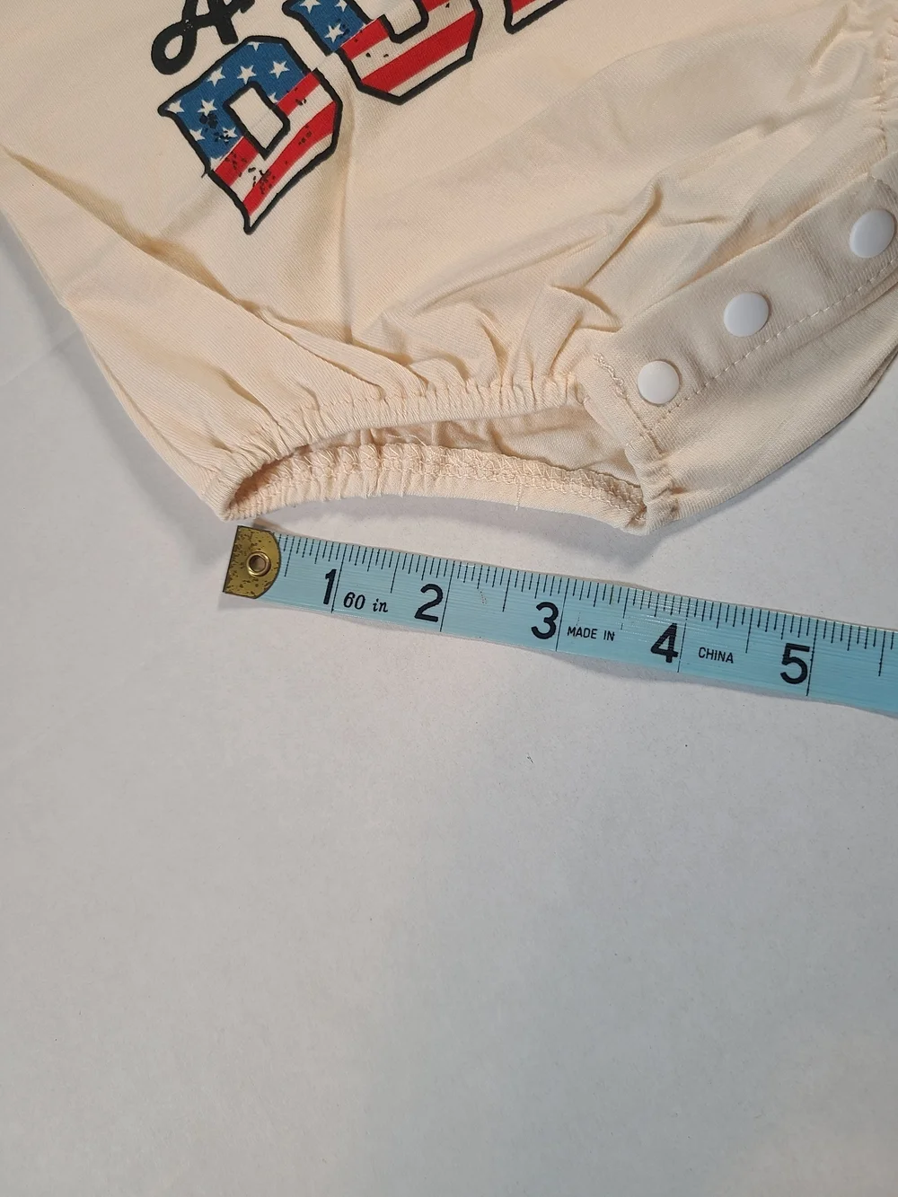 All American Dude Beige Cute One-Piece with Red & Blue Sleeves Size 0-3 Months